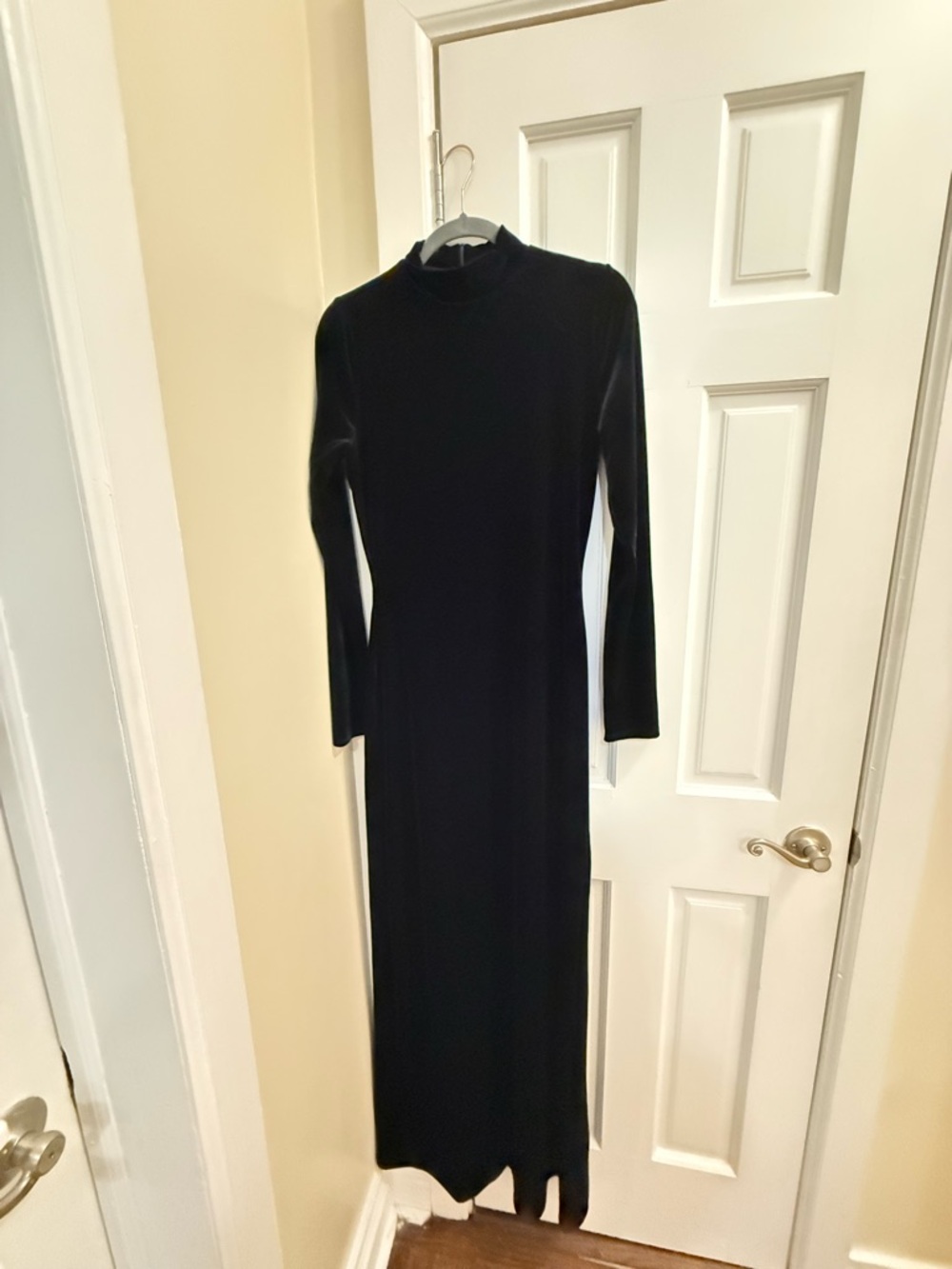 NAKED WARDROBE Long Sleeve Black Velvet Maxi Dress - Classic Mock Neck - size XL
